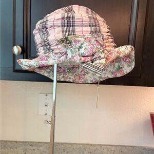 Grevi Pink Floral Plaid Girls' Sun Hat with Bow